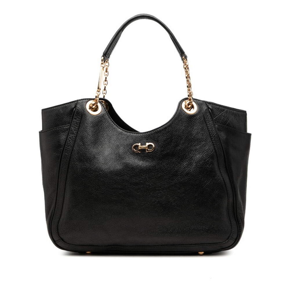 Salvatore Ferragamo Gancini Betulla Tote Bag Shoulder AB-21 B974 Black Gold L...